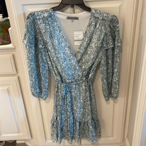 Beautiful 3/4 length sleeve blue, green, and white dress
